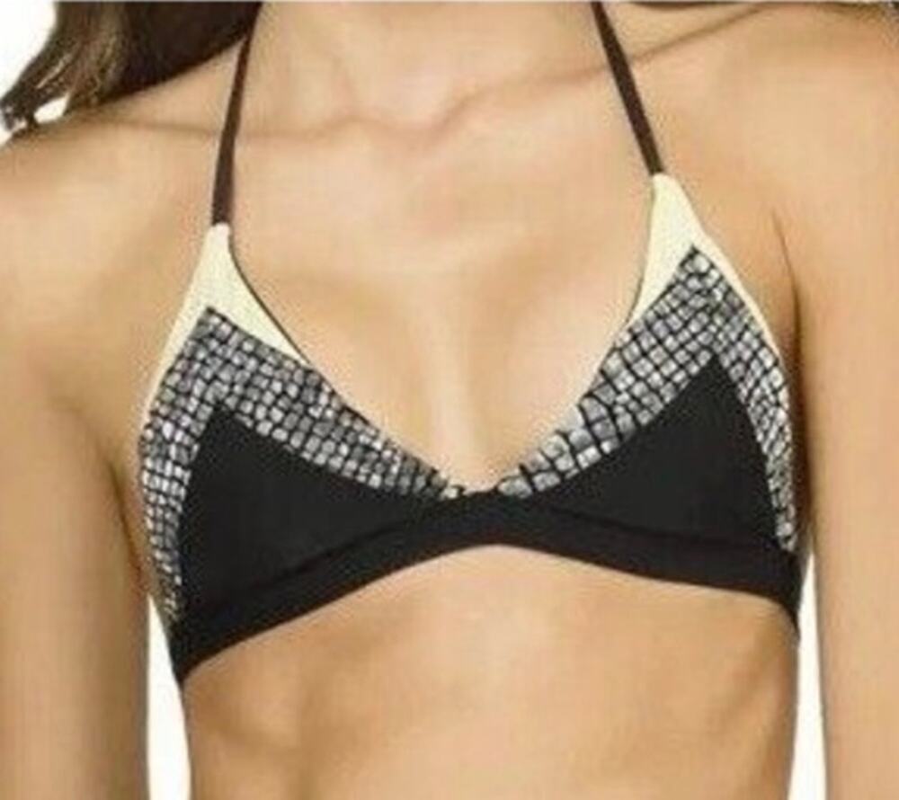 PilyQ Black White Boa Colorblock Snakeskin Triangle Halter Bikini Top M NWT